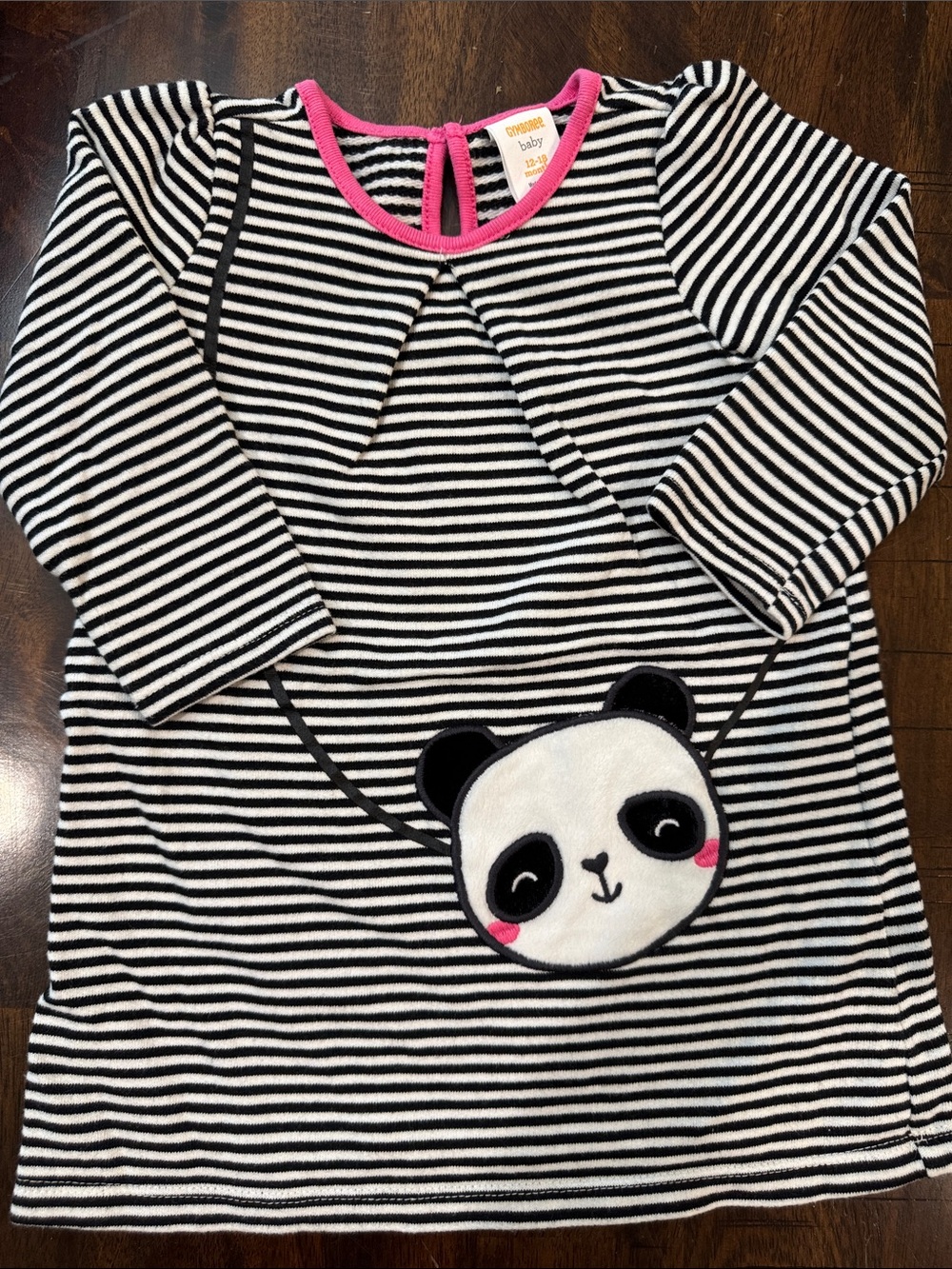 Gymboree Black & White Striped Panda Pocket Deess with Pink Trim